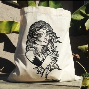 Rose Babe Tote Bag Canvas Purse Tattoo Flash Limited Edition Artist Collab